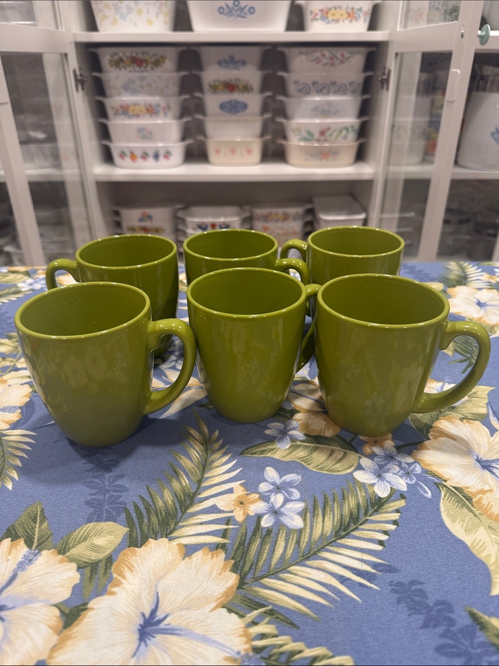 Set of 6 Green Ceramic Mugs Corelle